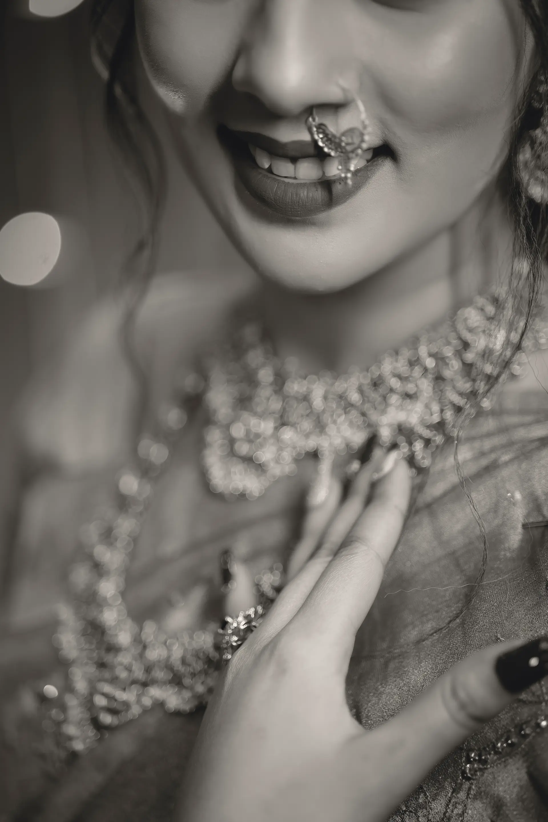 Black and white editorial portrait close-up of Vedisha by The Wedding Galaxy